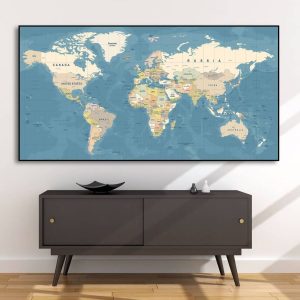Tranh Bản Đồ Xanh Nước Thế Giới In Canvas Đẹp