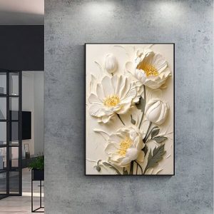 Tranh Hoa Mẫu Đơn Phù Điêu In Canvas