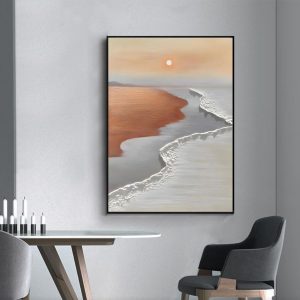 Tranh Canvas Treo Tường Phong Cảnh Tối Giản Minimalist Trừu Tượng Sóng Biển Và Mặt Trời