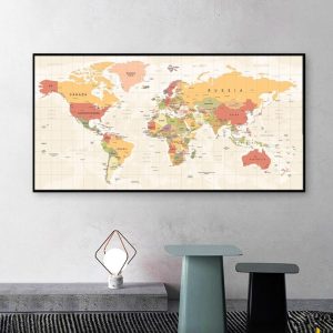 Tranh Bản Đồ Thế Giới In Canvas Đầy Đủ Các Nước Và Thủ Đô